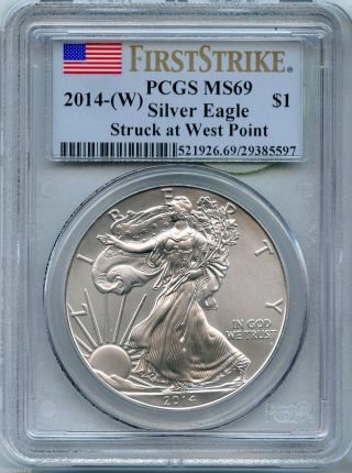 2014 - W Pcgs Ms 69 Silver American Eagle First Strike 1 Oz Coin - S1s Kq906 photo