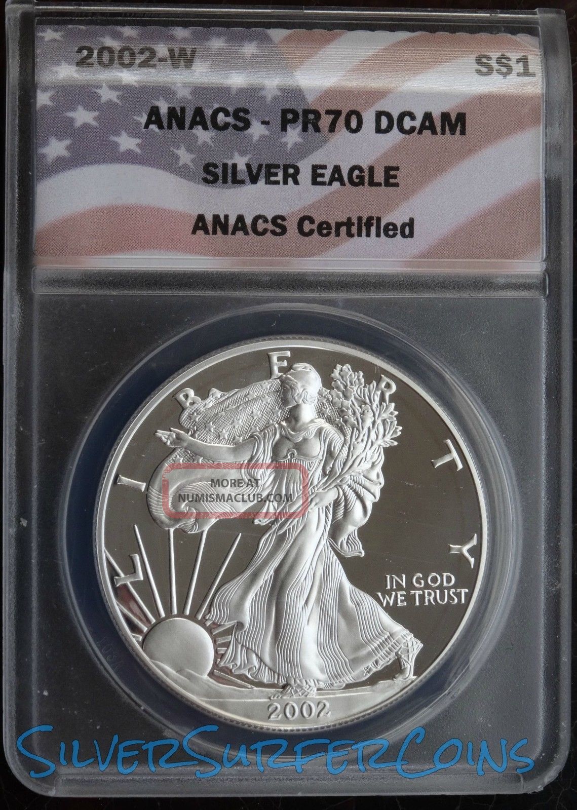 2002 W $1 Proof American Silver Eagle Anacs Pr70 Dcam Low Population Rare