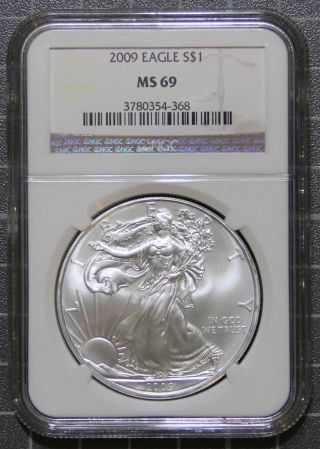 2009 American Silver Eagle Bullion 1 Oz/.  999 Pure - Gorgeous Ngc Ms69 photo
