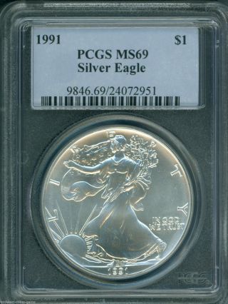 1991 American Silver Eagle Ase Pcgs Ms69 photo