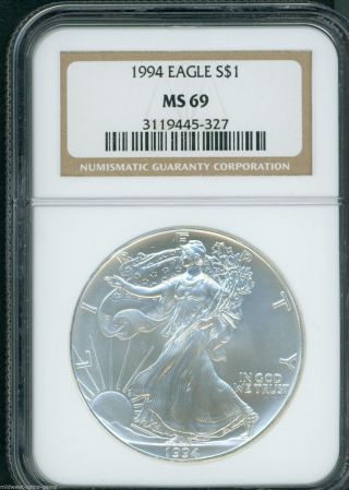 1994 American Silver Eagle Ase S$1 Ngc Ms69 Ms - 69 Semi Key Date photo