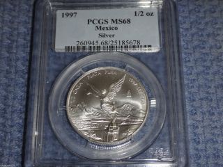 1997 Pcgs Graded Ms68 Mexico Silver Libertad Half Ounce Coin (1/2oz) Half Onza photo