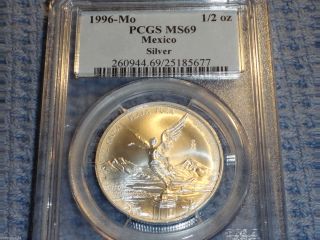 1996 Pcgs Graded Ms69 Mexico Silver Libertad Half Ounce Coin (1/2oz) Half Onza photo