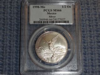 1998 Pcgs Graded Ms66 Mexico Silver Libertad Half Ounce Coin (1/2oz) Half Onza photo