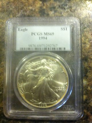 1994 Silver Eagle Dollar Pcgs Ms69 2nd Rarest One Day Only photo