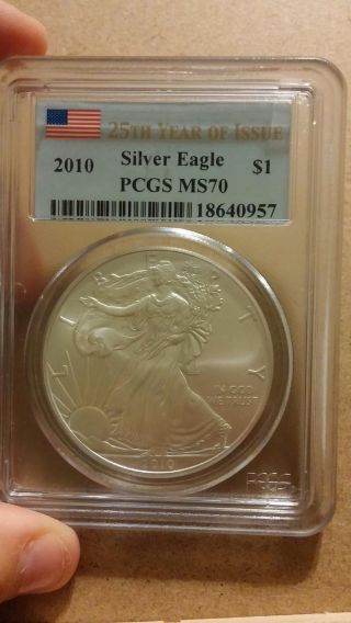2010 Silver American Eagle Pcgs Ms70 First Strike Perfect 1oz.  999 Silver photo