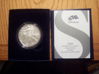 2008 W Burnished Uncirculated Silver American Dollar Z8f (w Mark) photo