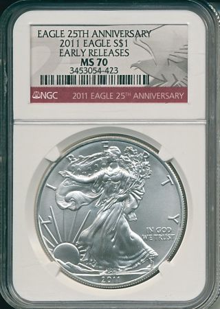 2011 Silver Eagle Early Release Ms70 - 25th Anniversary photo