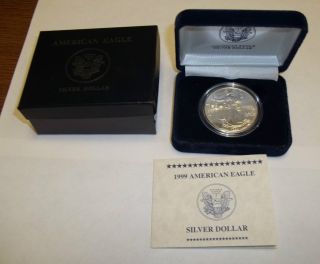 1999 American Eagle Silver Dollar Uncirculated W/box And photo