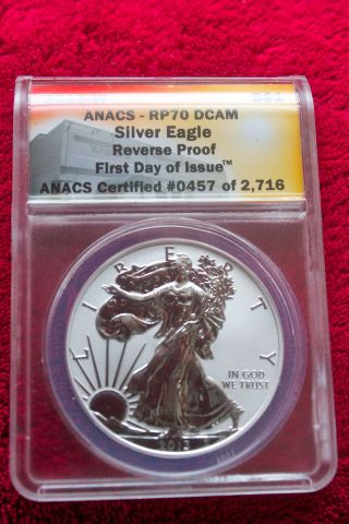 2013 W Silver Eagle Reverse Proof Rp 70 Dcam First Day Of Issue Anacs Certified photo