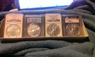 4x Silver Eagle ' S All Ms 70 ' S 2010,  2011,  2012x2 Ngc Early Releases Perfect Gems photo