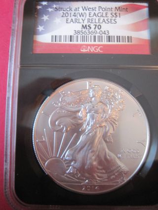 2014 - W American Silver Eagle Ms 70 Bu West Point Er Black Core Label photo