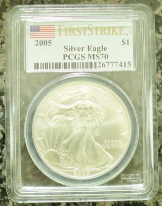 Scarce 2005 Silver American Eagle Pcgs First Strike Ms70 Certified photo