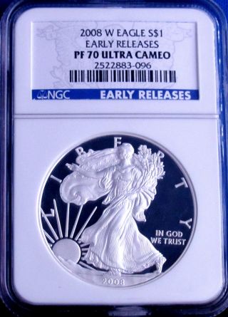 2008 W Pf 70 Ngc Certified Early Release American Silver Eagle Proof - Perfect photo
