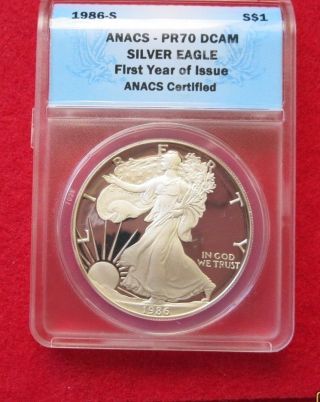 1986 S American Eagle Silver Dollar Graded Pr70dcam By Anacs photo