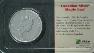 1999 1 Ounce 9999 Canadian Silver Maple In Littleton Packaging - photo