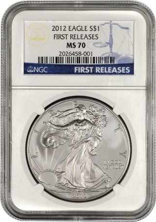 2012 American Silver Eagle Ngc Ms 70 First Release Label Premium Quality photo