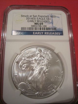 2014 - S American Silver Eagle San Francisco Ms69 Early Releases photo