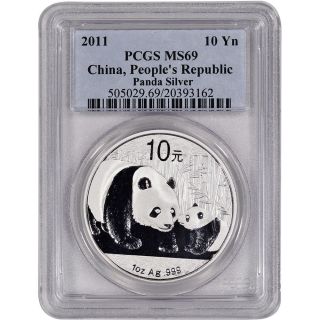 2011 China Silver Panda (1 Oz) - Pcgs Ms69 photo