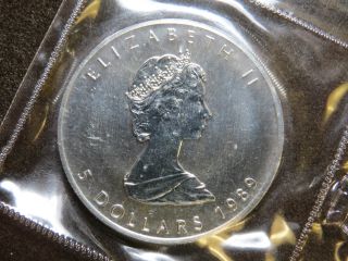 1989 1 Oz Silver Maple Leaf Coin Canada Mylar Pouch Unc photo