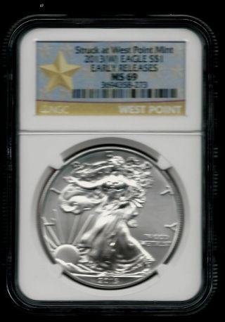 2013 (w) Silver Eagle (er) - Ngc Ms 69 - Star Label - 1 Oz. .  999 Fine Silver photo