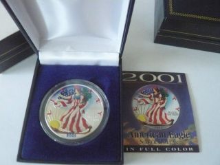 2001 American Eagle Silver Dollar 1 Troy Oz.  999 Colorized Walking Liberty Coin photo