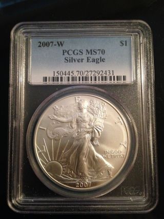 2007 - W (burnished) Silver American Eagle Ms - 70 Pcgs - West Point Perfect Satin photo