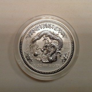 2000 Australia $1 - Lunar Series I - Year Of The Dragon 1 Oz Silver Coin photo