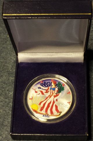 2001 American Eagle 1 Oz Silver Dollar In Full Color photo