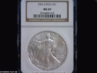 2002 Eagle S$1 Ngc Ms 69 American Silver Coin 1oz photo