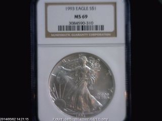 1993 Eagle S$1 Ngc Ms 69 American Silver Coin 1oz photo
