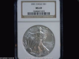 2001 Eagle S$1 Ngc Ms 69 American Silver Coin 1oz photo