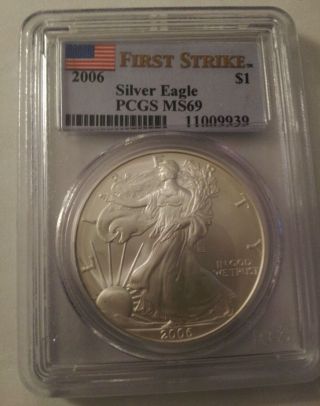 2006 United States 1oz American Silver Eagle Pcgs Ms 69 First Strike photo