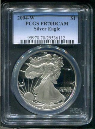 2004 - W $1 Proof American Silver Eagle Pcgs Pr - 70dcam Pcgs No Spots photo