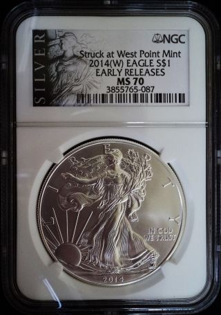 2014 (w) 1 Oz Silver Eagle - Early Releases - Ngc Ms With Silver Label photo