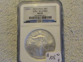 2010 Ngc Ms69 E R.  999 Silver Eagle Year Of 25 Years photo
