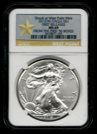 2012 (w) Silver Eagle - Ngc Ms 69 - First Releases - Star Label - 1 Oz Silver photo