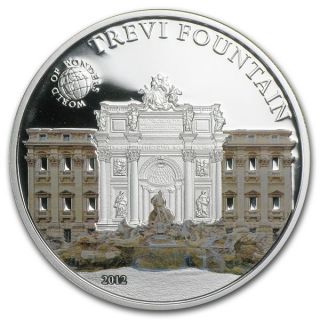 2012.  925 Silver $5 Proof Color World Of Wonders Trevi Fountain $79.  99 photo
