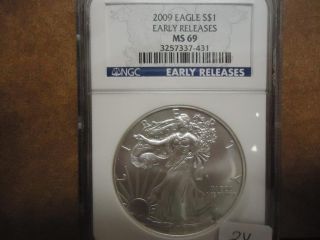 2009 Silver American Eagle (ngc Ms - 69) Early Release Blue Label photo