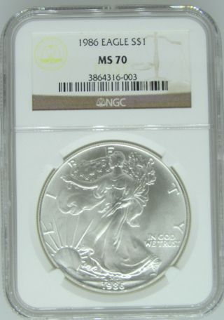1986 $1 Ngc Ms 70 American Silver Eagle,  Rare Flawless One Ounce,  Oz.  Dollar 003 photo