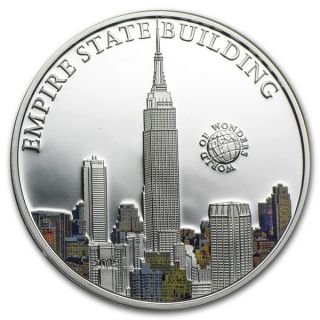 2013.  925 Silver $5 Proof Color World Of Wonders Empire State Building $99.  99 photo