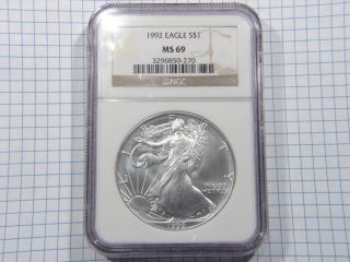 1992 American Silver Eagle Ngc Ms69 Stk Qq21 Brown Label photo
