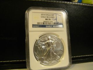 2014 Silver American Eagle Ms70 Ngc Blue Label photo