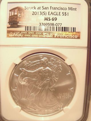 2013 (s) $1 Silver Eagle Ngc69 Silver Eagle Trolley Label photo