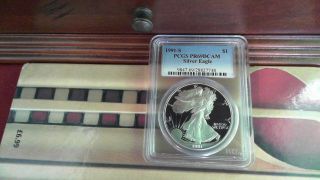 1991 - S American Silver Eagle Dollar Pr69dcam Pcgs Proof 69 Deep Cameo photo