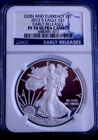 Rare 2012 S Pf 70 Ngc Early Release Coin & Currency American Silver Eagle Proof photo