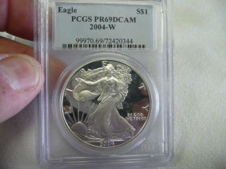 2004 - W (proof) Silver American Eagle Pr - 69 Dcam Pcgs photo