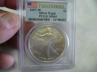 2007 - W $1 Burnished Silver Eagle Pcgs Ms69 Firststrike photo