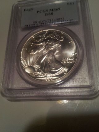 1988 American Silver Eagle Dollar Pcgs Ms69 photo