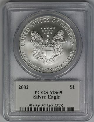 2002 American Silver Eagle $1 Ms 69 Pcgs John M.  Mercanti Signature photo